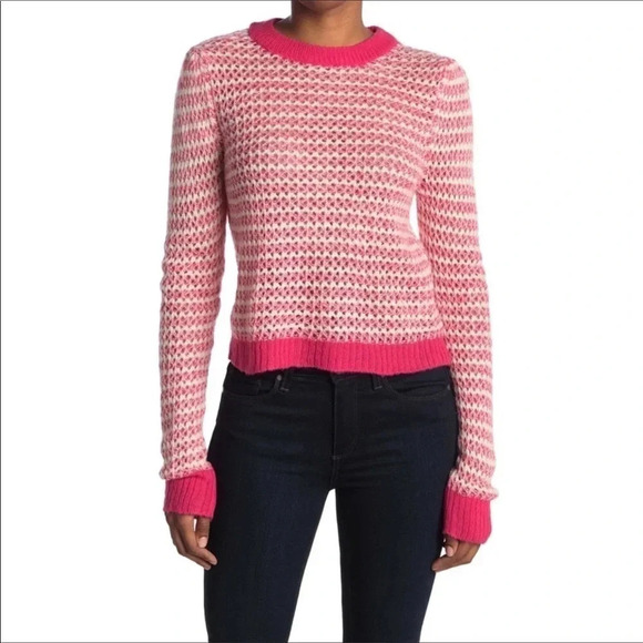 WAYF Nordstrom Open Knit Pullover Sweater Pink White Winter Fall Autumn NWT M - Picture 1 of 8